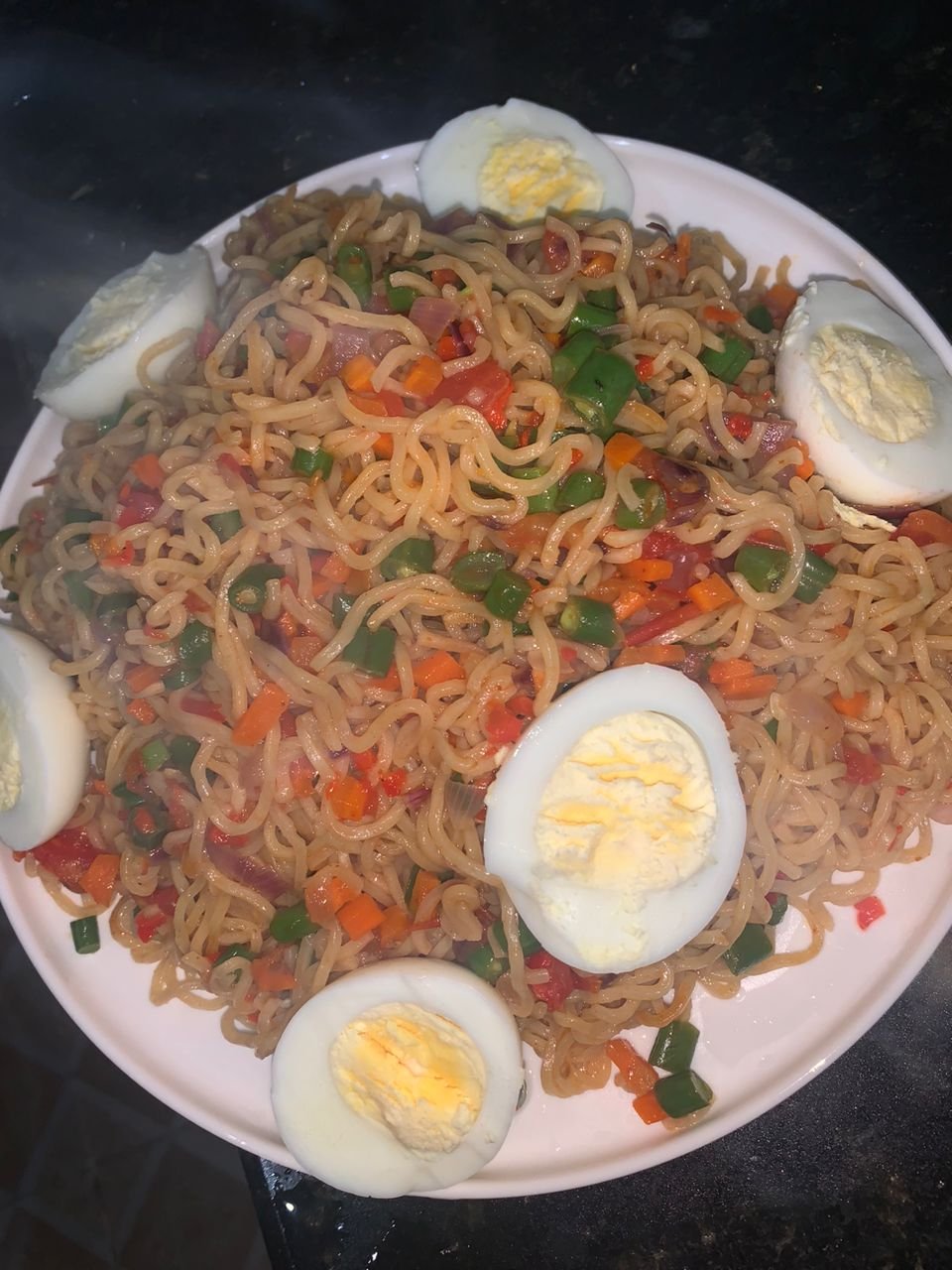 Fried noodles and boiled eggs